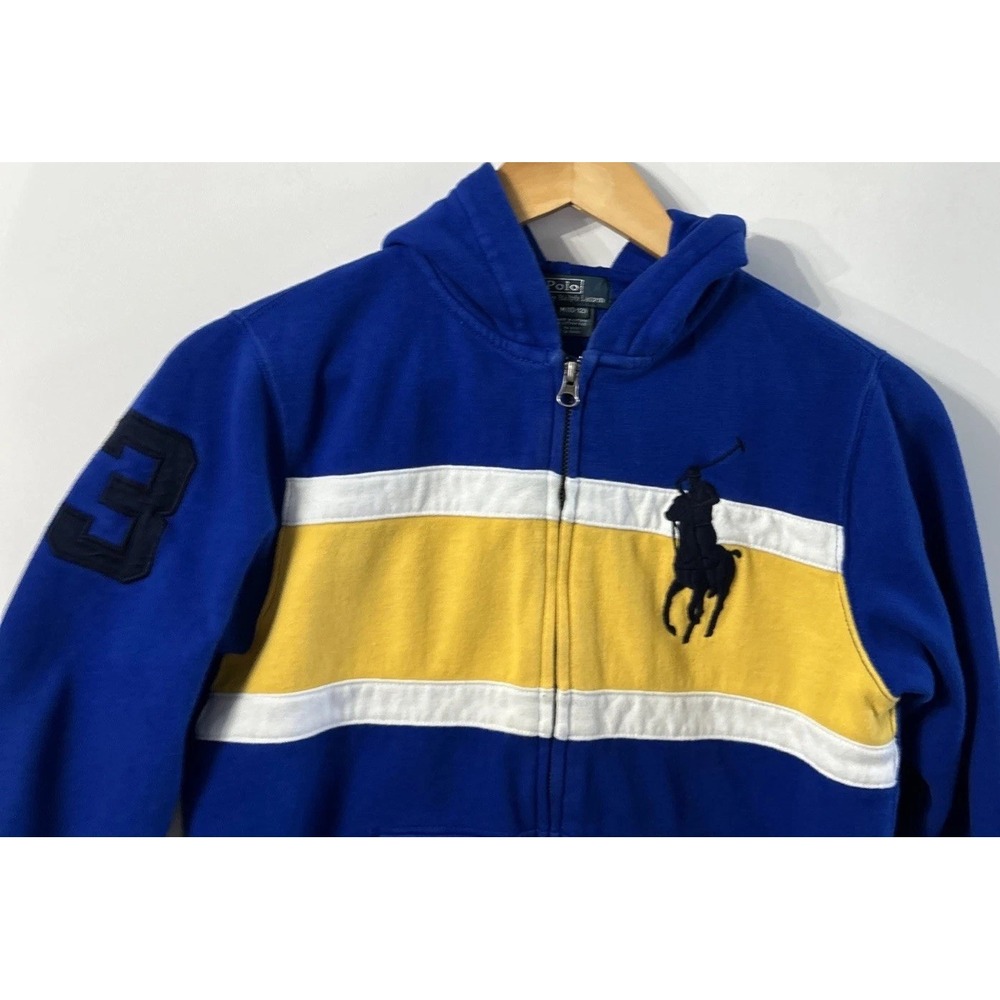 Boys Polo Ralph Full Zip Hooded Jacket Navy Twill Pockets Big Pony #3 Med 10-12